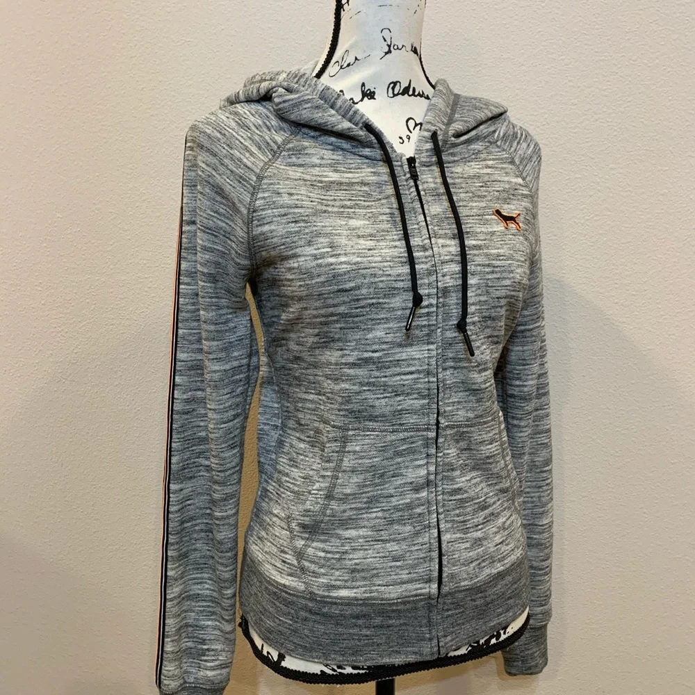 Pink Victoria’s Secret Hoodie Zip Sweatshirt Athleisure Top Heather Gray sz XS